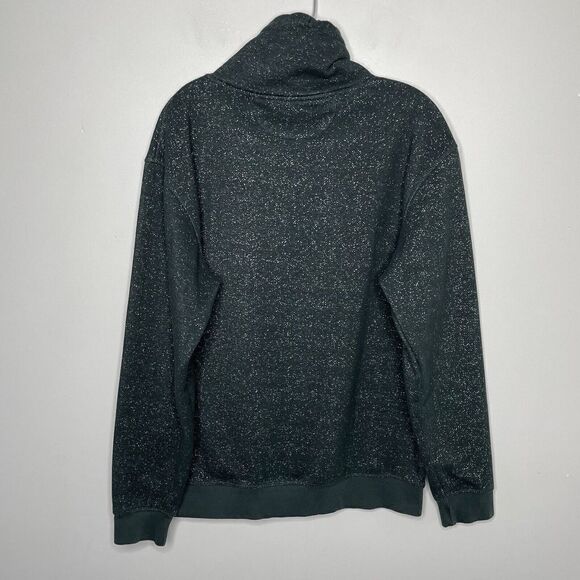 ZARA Sweatshirt Mens Large L Black Flecked Mock Neck Cotton Drawstring - Picture 3 of 7